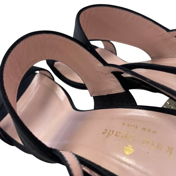Kate Spade Black Satin Crystal Embellished Block Heel Strappy Sandal Womens 8 - Picture 6 of 8